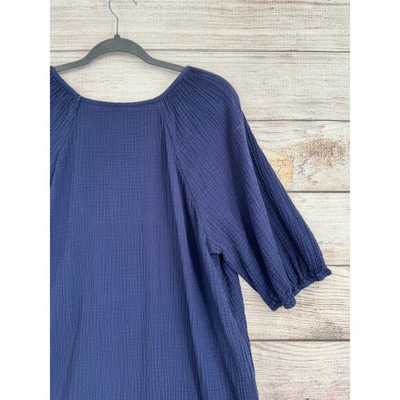 Anthropologie V-Neck Crepe‎ Short Sleeve Dress Women's Size Large Navy Blue - Picture 6 of 14